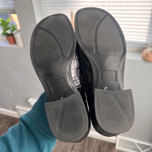 Y2K Chunky Square Toe Leather Croc Block Heels - Picture 5 of 7